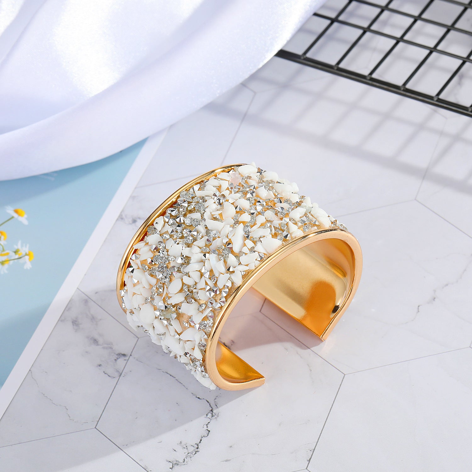 Brazalete de aleación ancha de grava multicolor